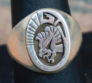 Item # 622X-Bold Navajo Kokopelli Silver Overlay Cast Rings by C