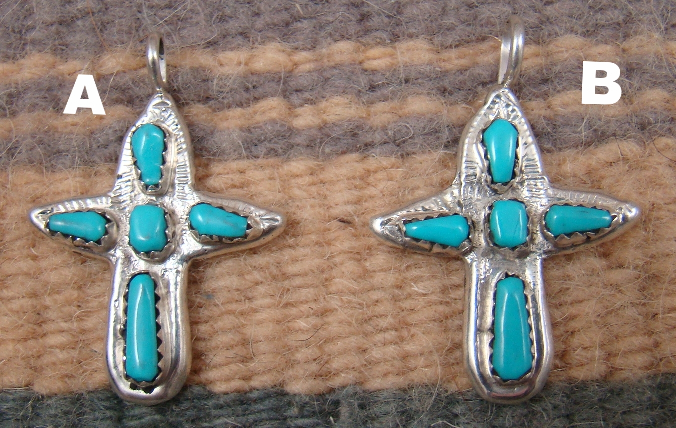 G Details about   Zuni Indian Jewelry Sterling Silver Turquoise Cross Pendant Siutza 