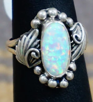 Item # 726N-Navajo Opal Silver Leaves Decorated Rings by