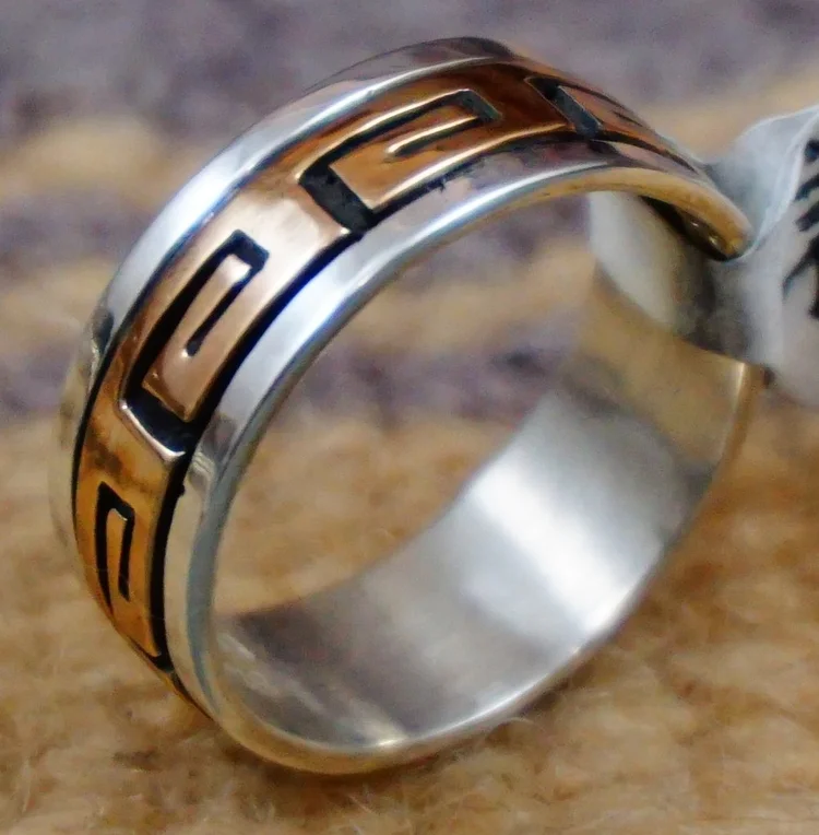 IndianJewelry ＊RINGのみ Item # 656N-Navajo 12KGF Greek Key Full Wrap Overlay Ring Bands by