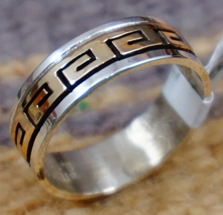 Item # 405H- Navajo Silver and 14K Overlay Gold Greek Key Overlay 