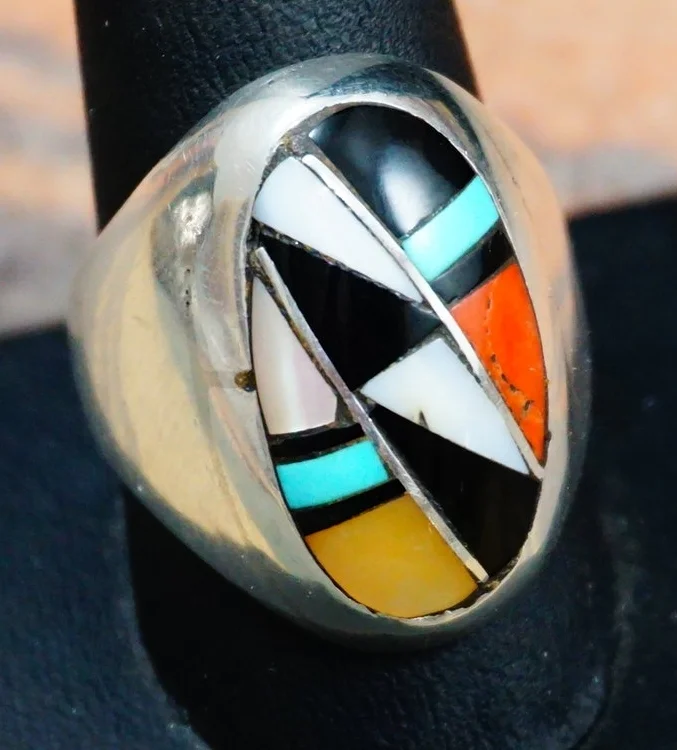 Men's Multi Color Stone Inlay Rings- EAGLE ROCK TRADING POST-Native ...