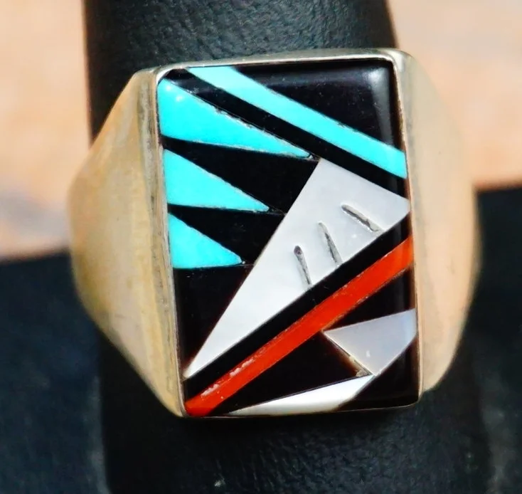 Men's Multi Color Stone Inlay Rings- EAGLE ROCK TRADING POST-Native ...
