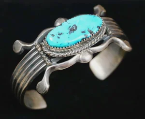 Navajo Turquoise Sandcast Prayer Fans Bracelet Morgan —Women's and