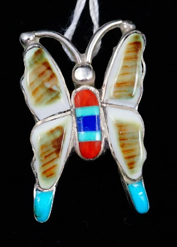 Item # 669N- Zuni Multi Stone Inlay Butterfly Pin/Pendant by P 
