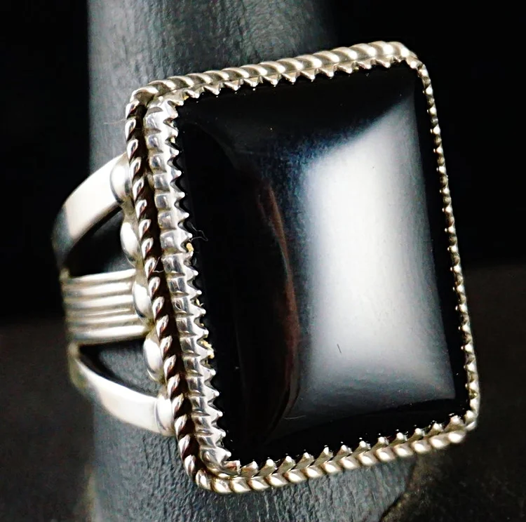 Men's Navajo Onyx Sterling Silver Rings —Men's Various Stone Rings