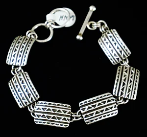 Item # 694H- Heavy Navajo 6pc Deep Stamped Silver Overlay Link