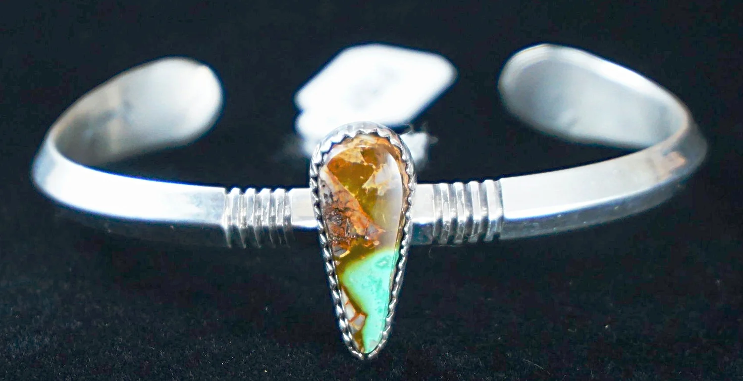 Item # 692A-Navajo Pilot Mountain Turquoise Teardrop Decorated 