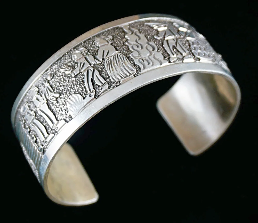 Vintage Navajo Sterling Silver Story Teller Hair Barrette Hopi Style Overlay Navajo Sterling Silver overlay horse storyteller barrettes main image 3
