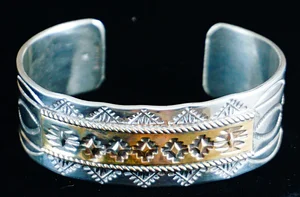 Item # 451E- Solid Navajo 12KGF Stamped Sterling Silver Overlay