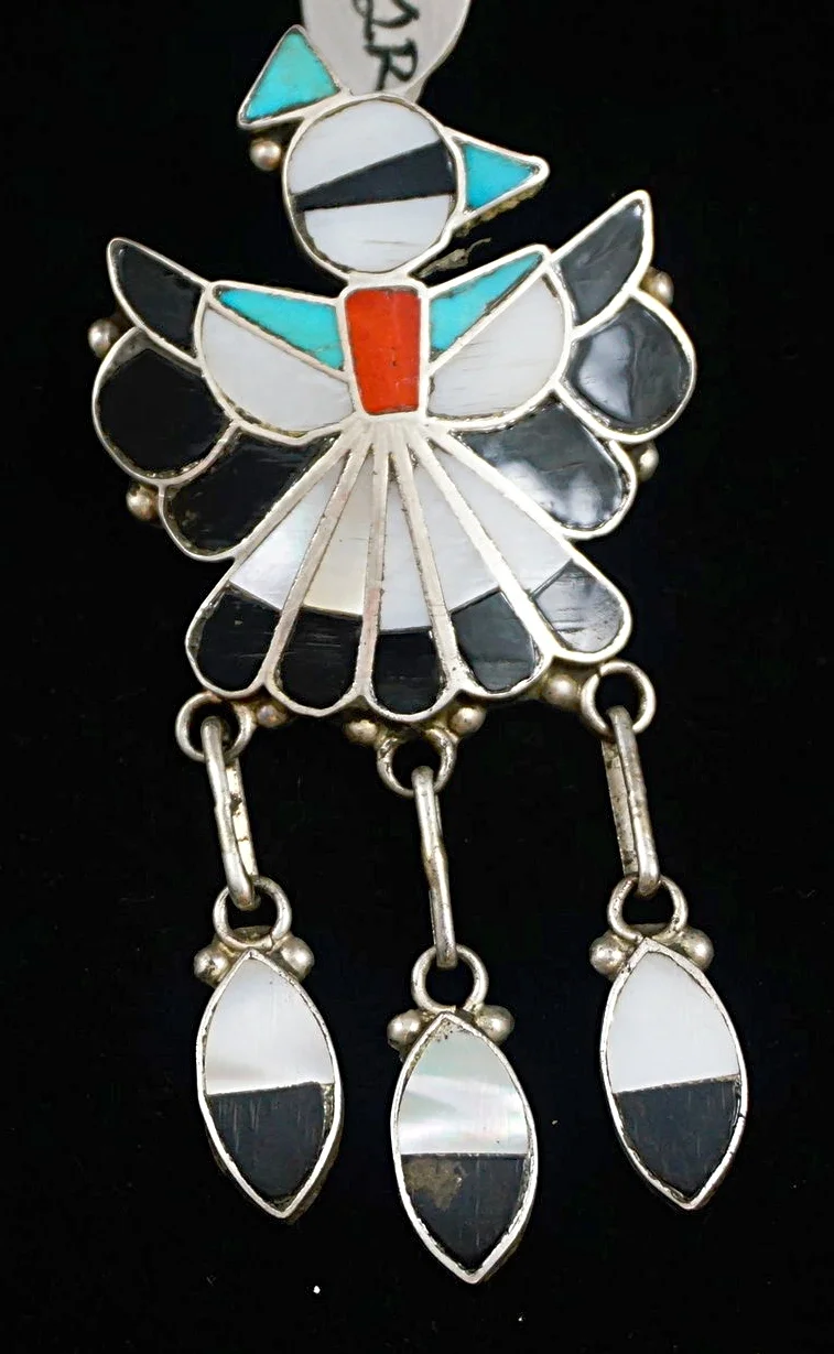 large-zuni-multistone-inlay-peyote-bird-feathers-pendant.JPG