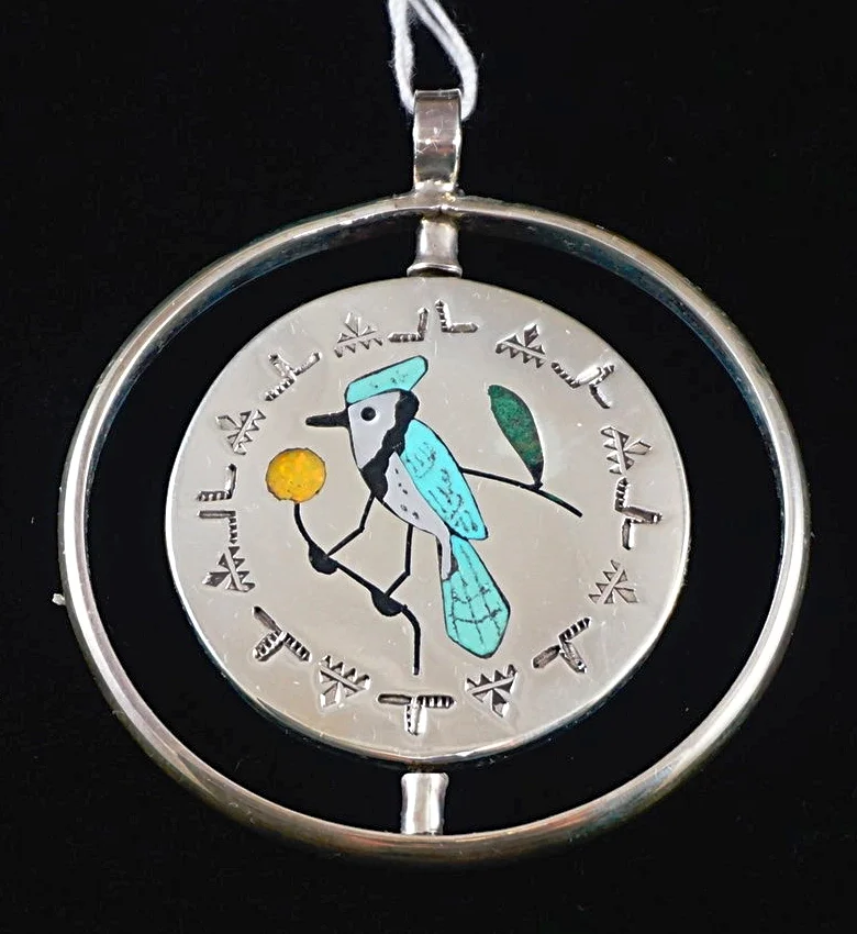 large-zuni-multistone-inlay-bluebird-hummingbird-silver-spinner-pendant-687N.JPG