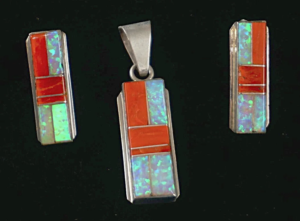 navajo-coral-opal-inlay-rectangle-pendant-earrings-set.JPG