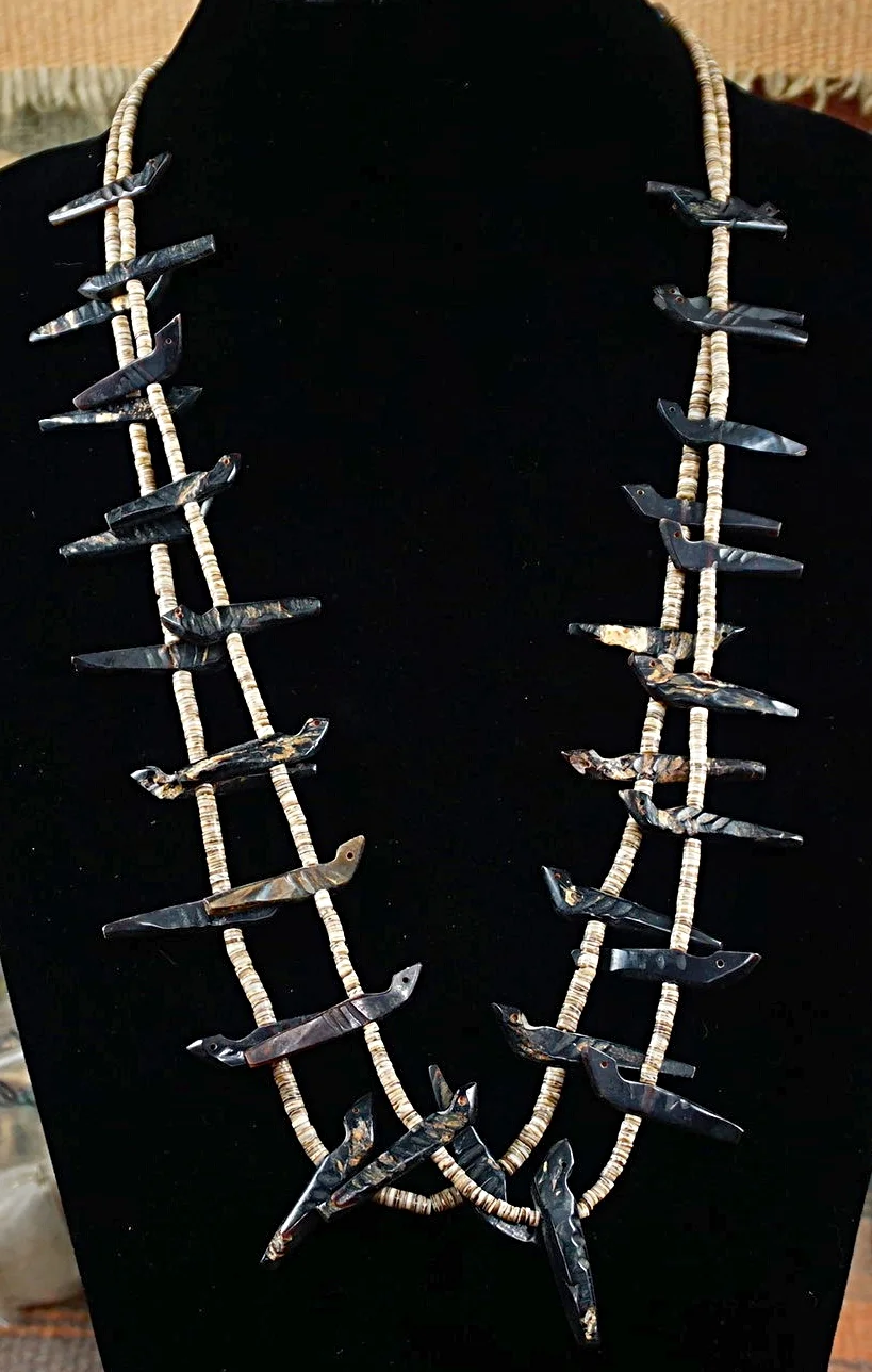 Item 686A Zuni 3pc Shell Carved Decorated Butterfly Necklace by C.BEYUKA —Men's and Women's