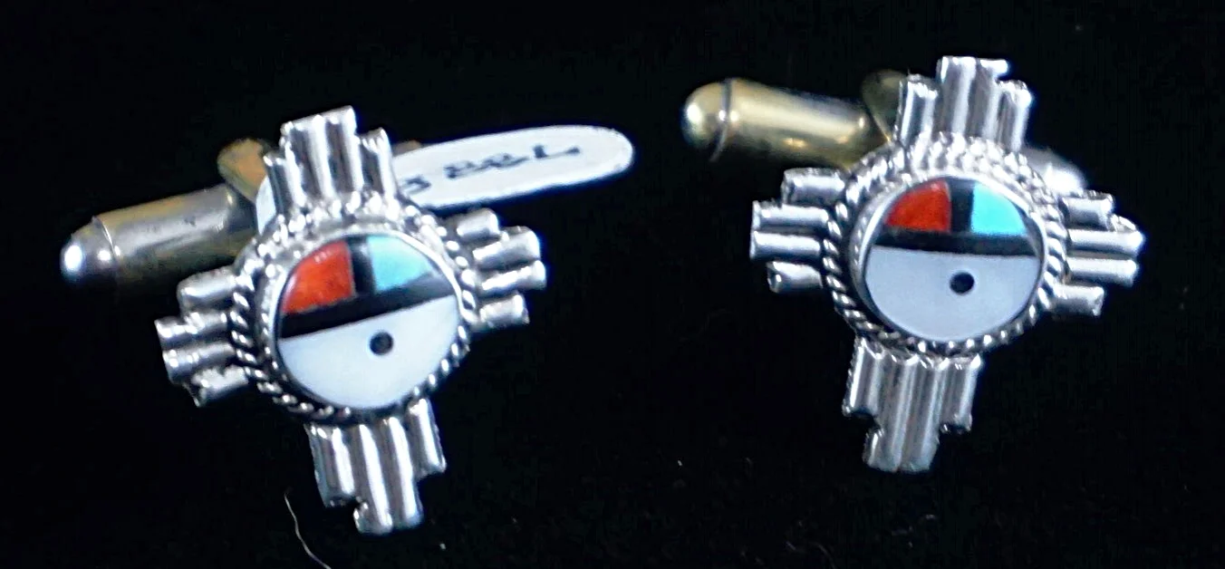 Item 788B Zuni Zia Sunface Cuff Links by C.Cheama —Cufflinks Native