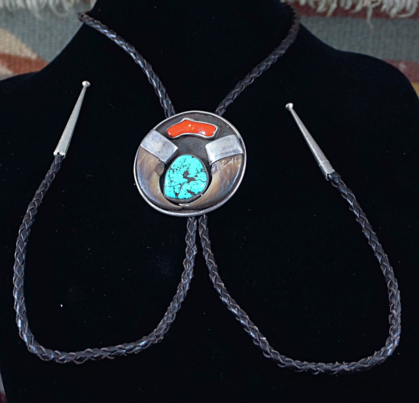 Father's Day Gift Southwestern Bola Necklace Wedding Indian Style Bear Claw Bolo Tie Bolos Neckties Boho Silver Antiqued Turquoise #80322-1