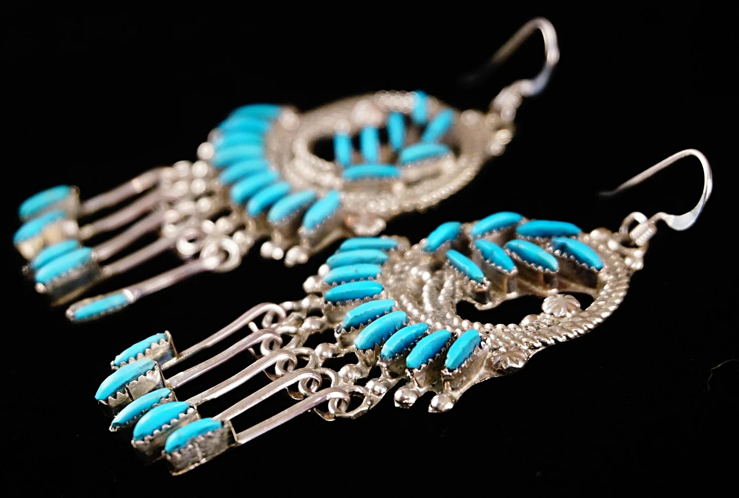 Item #840W- LG Zuni High End Turquoise Needlepoint Plant w/Turquoise Dangle  Earrings by —Turquoise Earrings Native American Turquoise