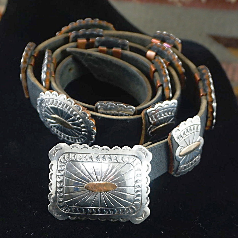 Item #843P- Vintage Navajo Silver and Gold Sunburst Stamped Concho Belt ...