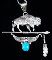 Native American Arrow Black Blue Vintage Pendant Charm Silver D-1816 