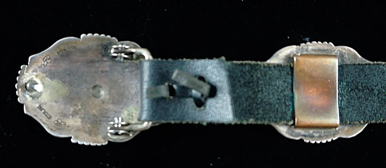 Item #854R- Vintage Hopi 14pc Silver Sunburst Overlay Concho Belt