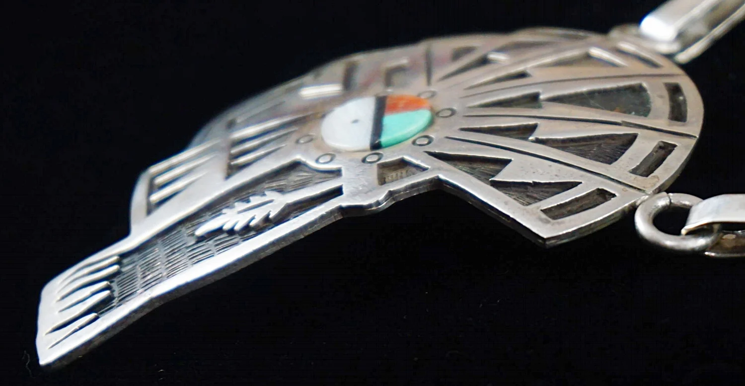 Item #856P- Hopi 3 pc Silver Indian Bust Overlay w/ Inlay Item #856P- Hopi 3 pc Silver Indian Bust Overlay w/ Inlay
