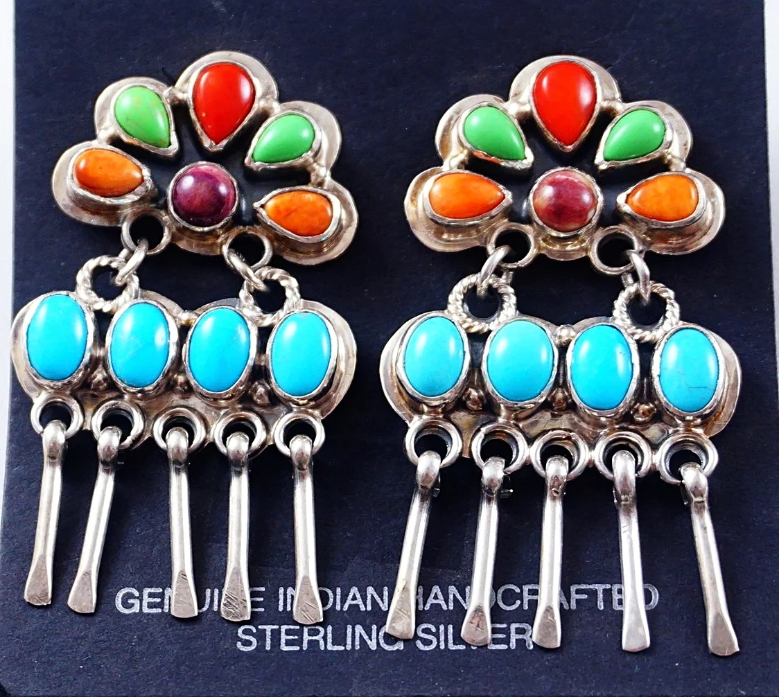 • MULTI-STONE INLAY • navajo dangle earrings main image 1