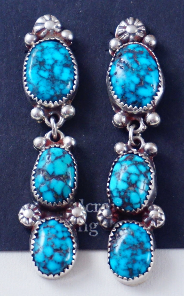 Navajo Indian Jewelry Sterling Silver Turquoise Spider Post Earrings by Spencer! 