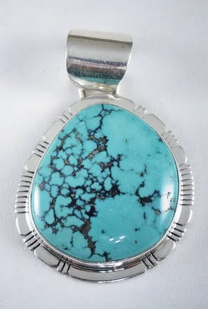 Item #861H- Navajo/Isleta Spiderweb Turquoise Silver Pendant by P