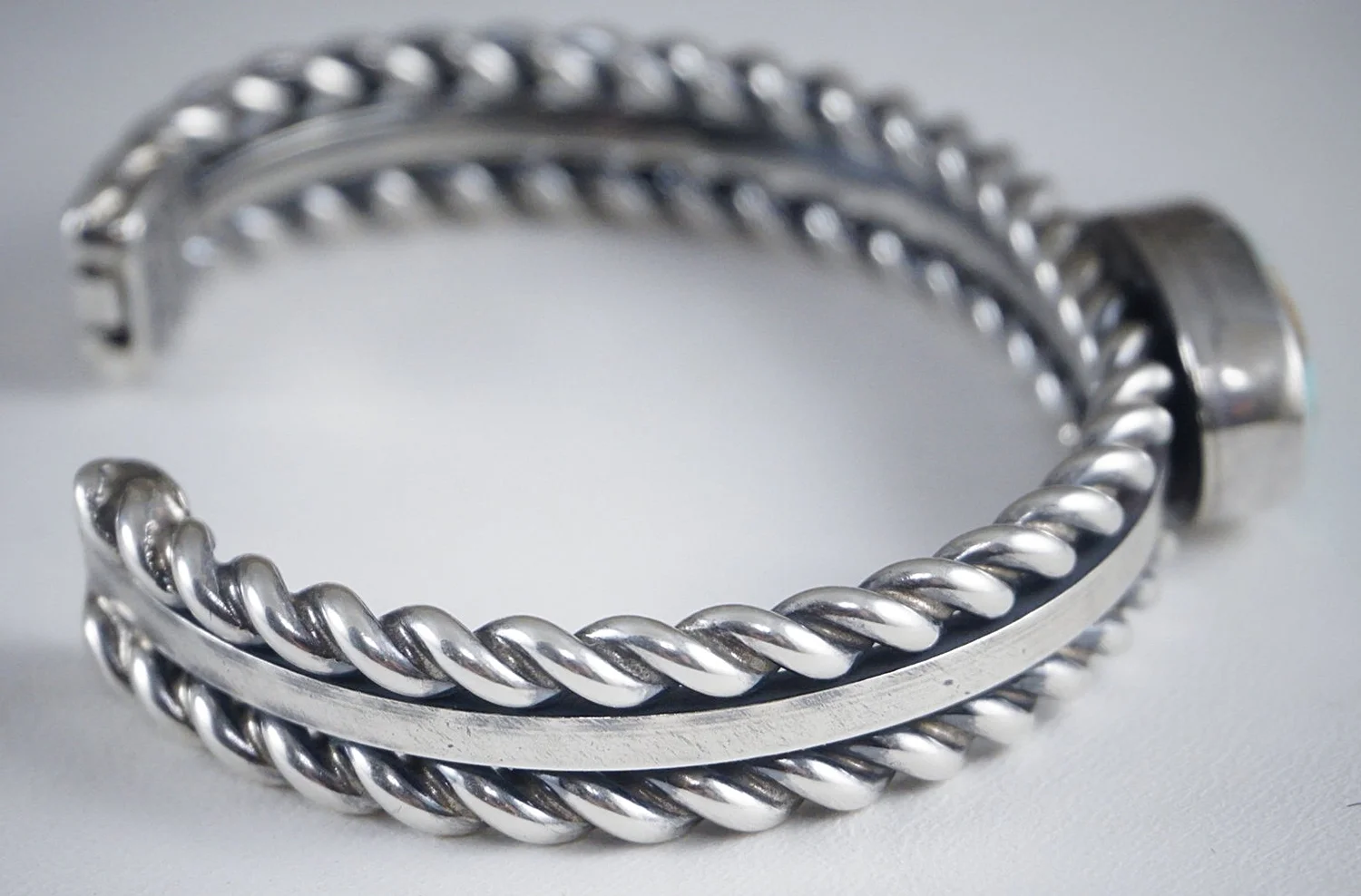 Item #864M- Navajo Royston Turquoise Square Double Twist Silver