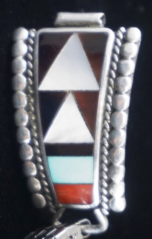 Item #866R- Vintage Ladies Zuni Multi Stone Geometrical Inlay 
