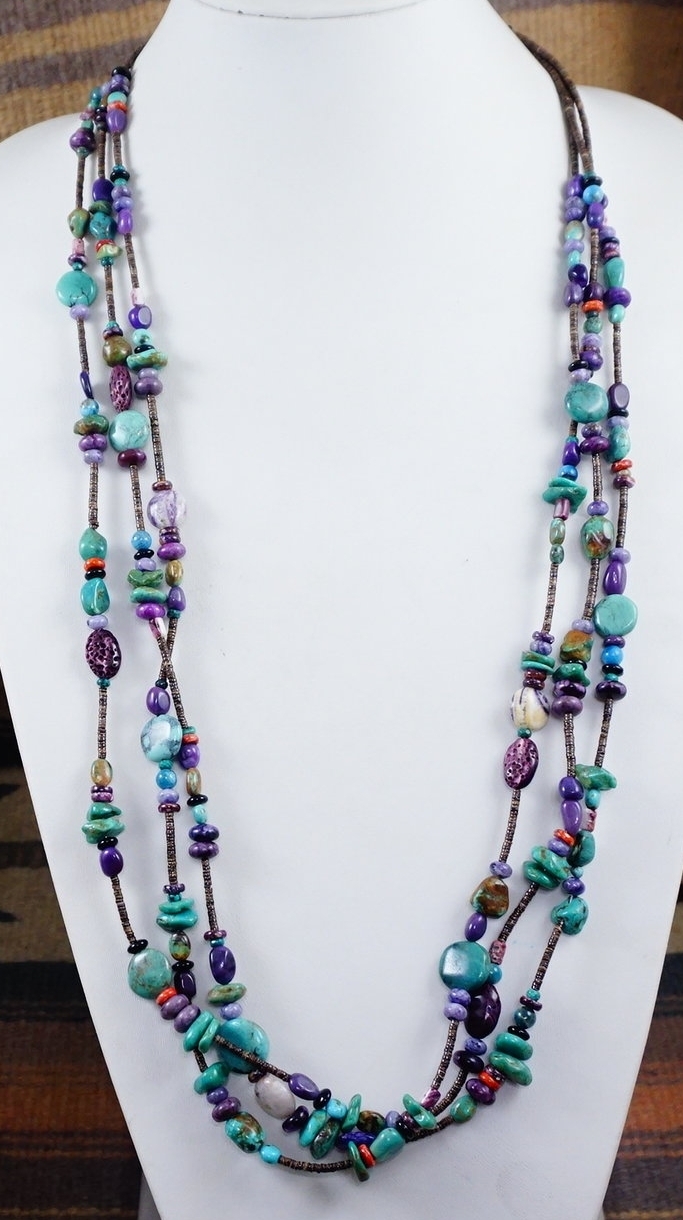Triple strand of purples and copper and silver