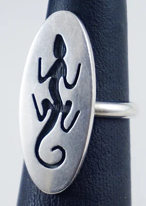 Item #869W- Ladies Hopi Sterling Silver Lizard Overlay Ring by