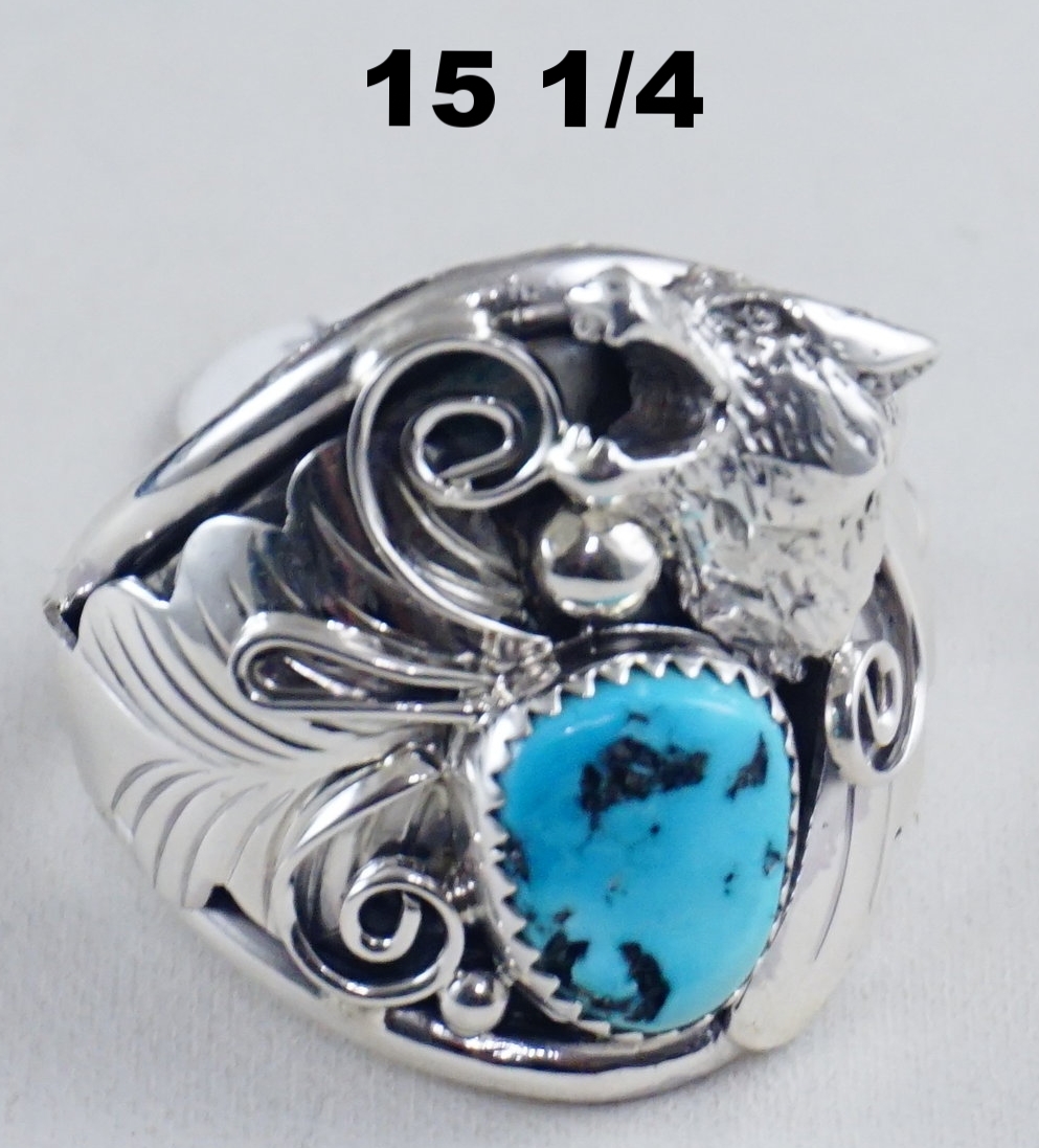 R88 y Native American Sterling Silver Turquoise Wolf Head Ring Select Size 