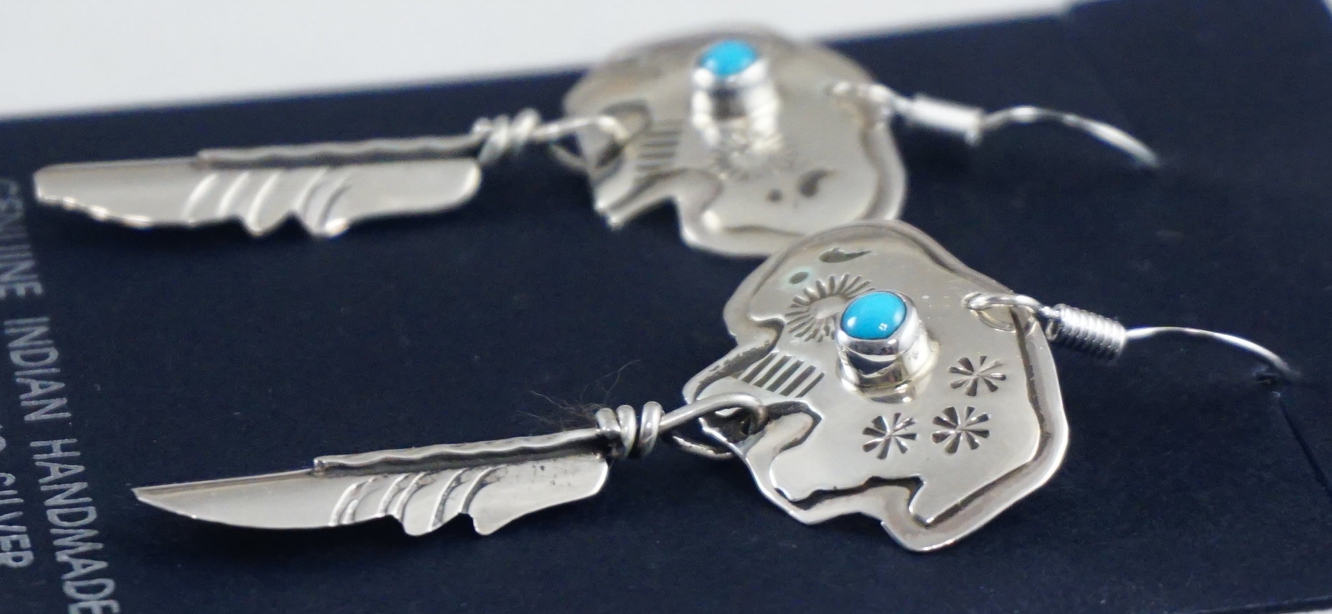 Details about   Native American Sterling Silver Turquoise Hand Stamped Horse Earrings by L Y... 