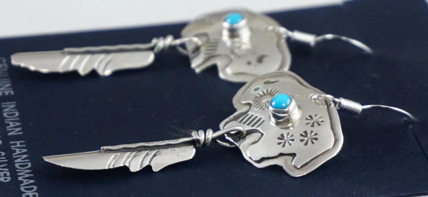 Item #874N- Navajo Turquoise Silver Stamped Buffalo, Bear, or 