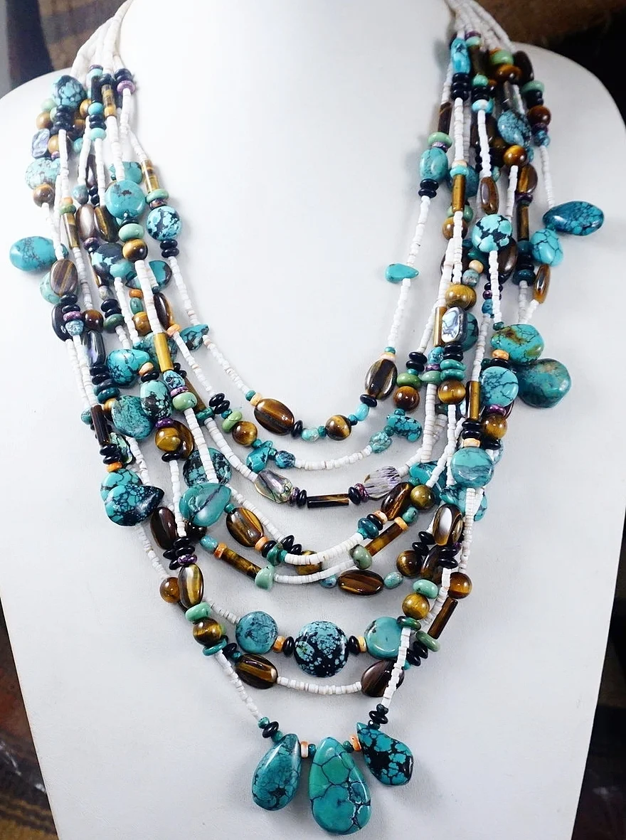navajo-heshi-multicolor-multistrand-turquoise-tiger-eye-shell-necklace-teller.JPG