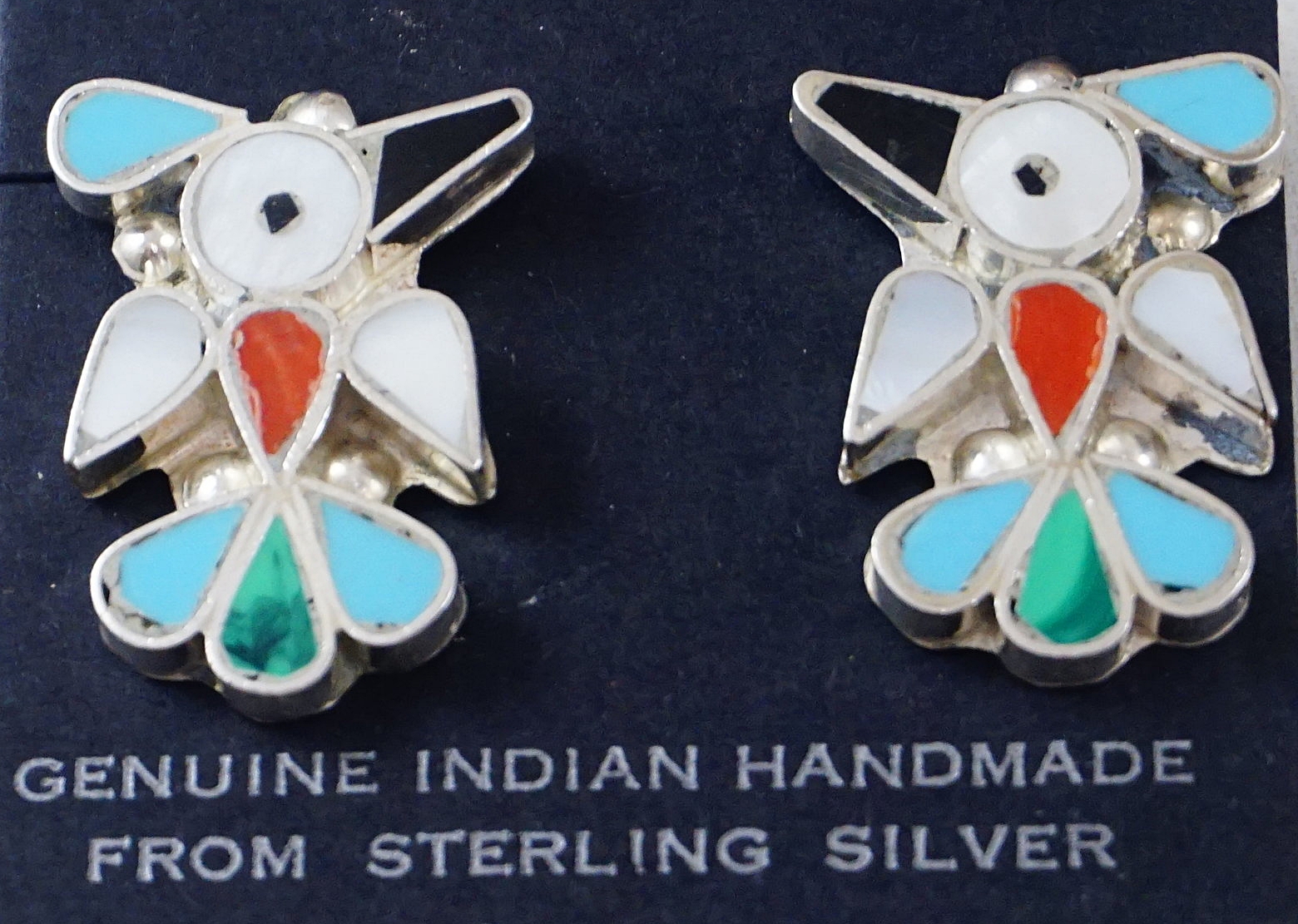 Details about   Sterling Silver Stud Post Thunderbird Earrings inlaid with black or blue resin 