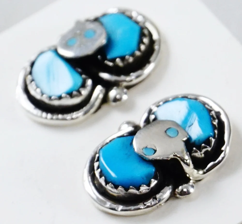 Item # 553T-Zuni Double Turquoise Stone Snake Stud Earrings