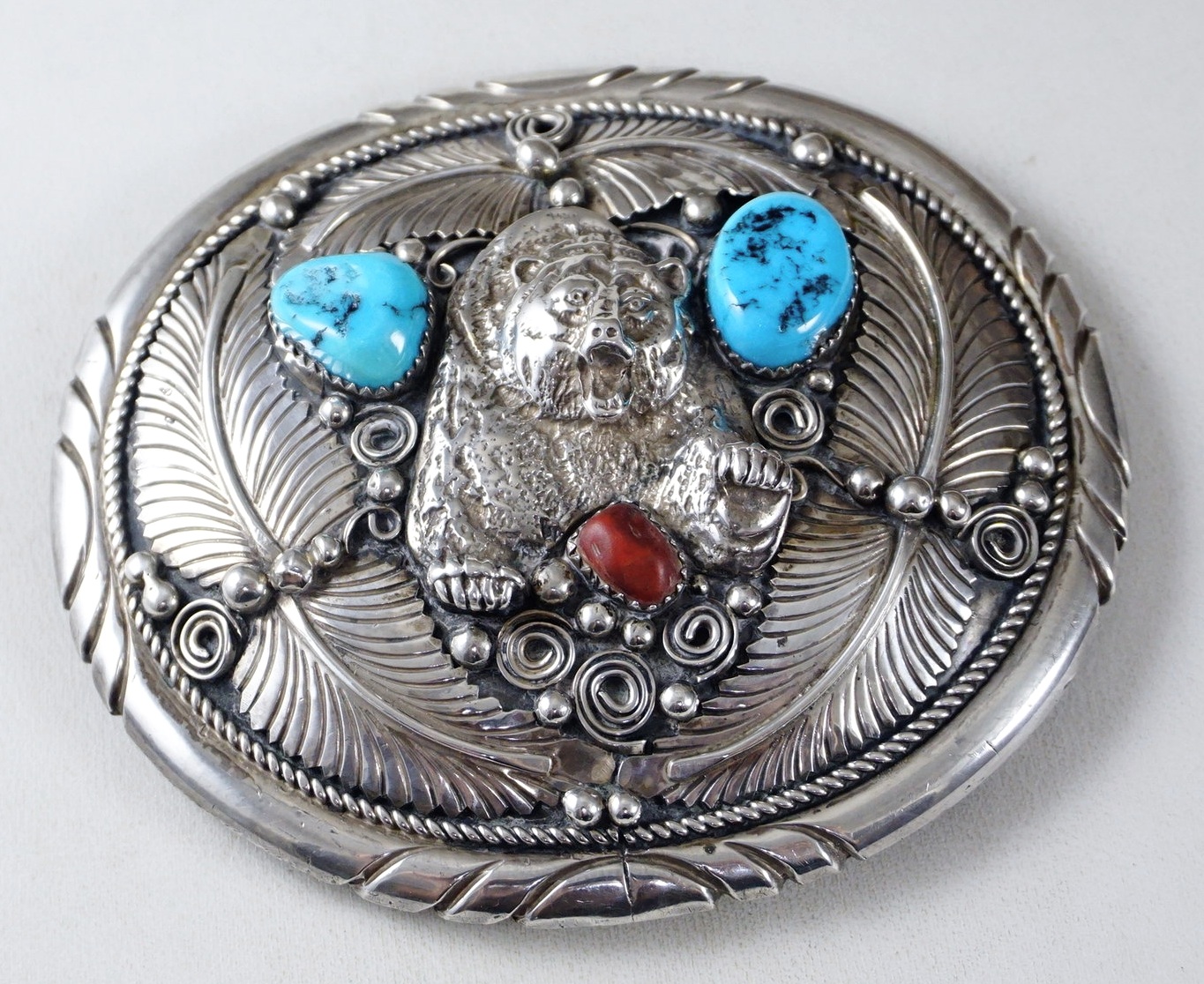 Vintage Native American Sterling and Turquoise belt buckle