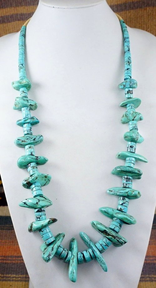 Turquoise Necklace Pen Shell Mother of Pearl Heishi Beads 
