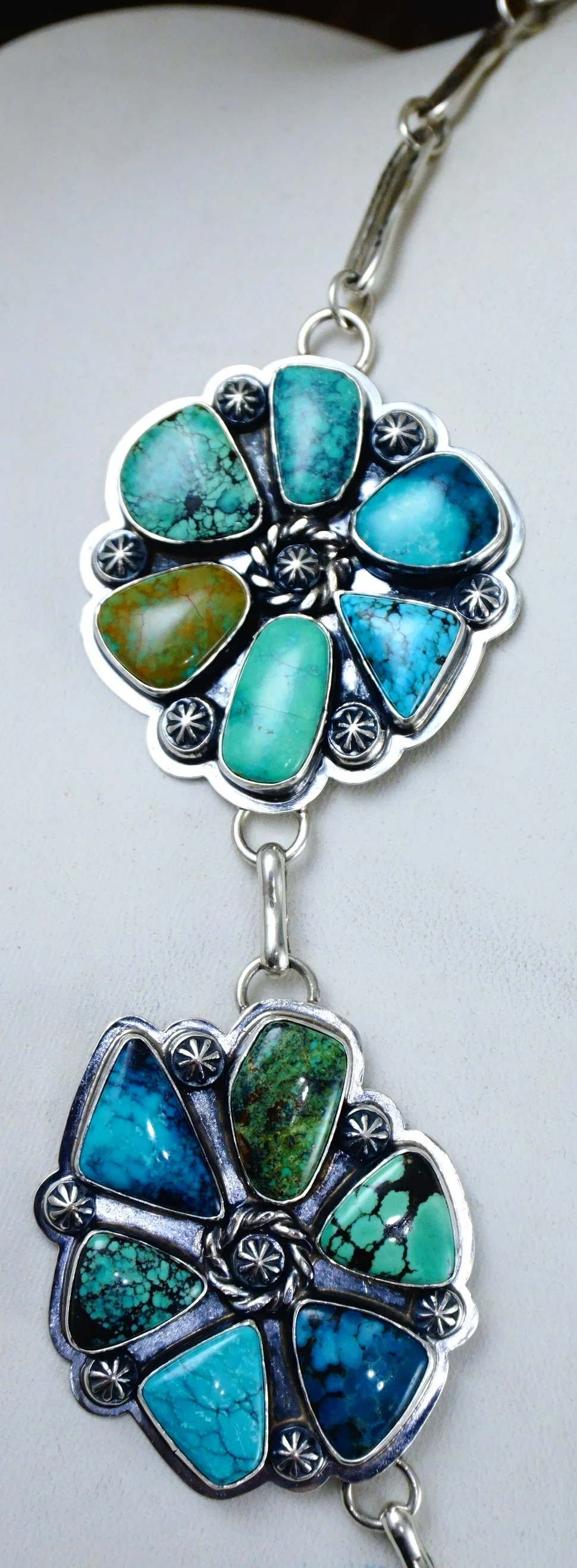 navajo-turquoise-cluster-flowers-silver-necklace-cuff-bracelet-teller-888P-4.jpg