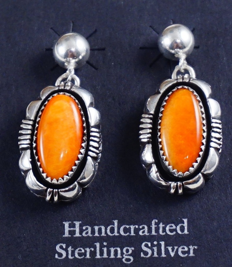 Navajo Spiny Oyster Dangle Earrings —Native American Jewelry