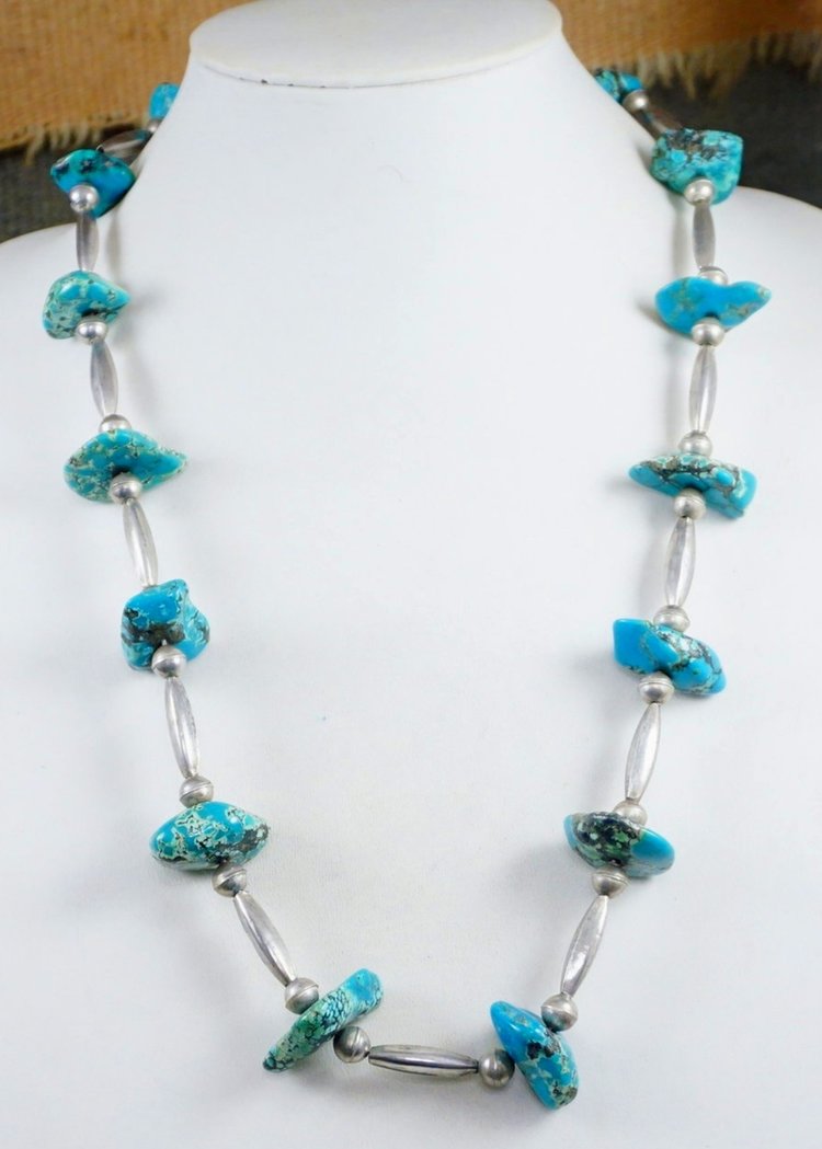 Vintage Sterling Silver Turquoise Nugget Beaded Necklace