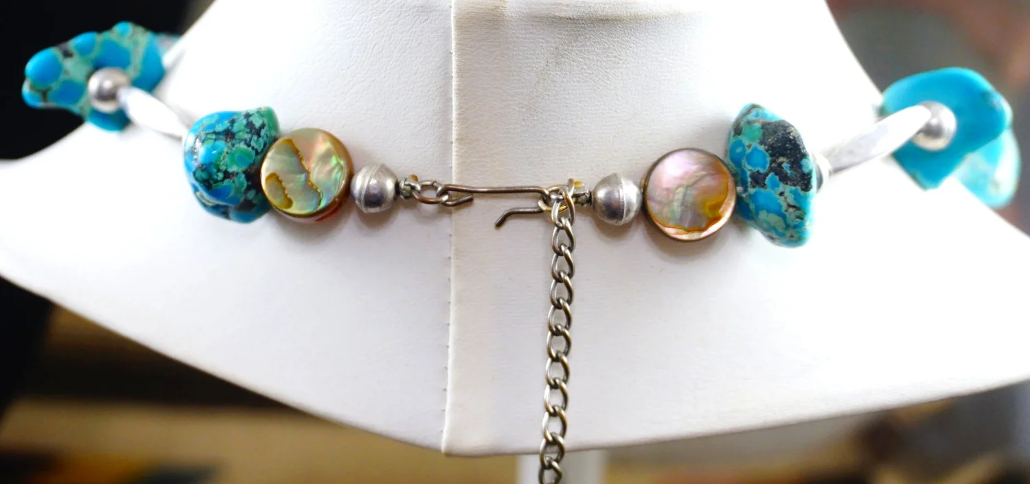 Item #892T- Vintage Navajo Turquoise Nuggets and Abalone Silver 