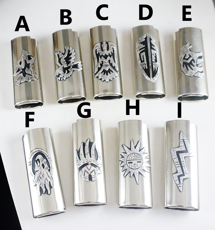 Item #803K- Navajo Sterling Silver Native Symbols Overlay on Nickel Silver  Full Size Lighter Cases by R.Singer —*Lighter Cases- EAGLE ROCK TRADING  POST-Native American Jewelry