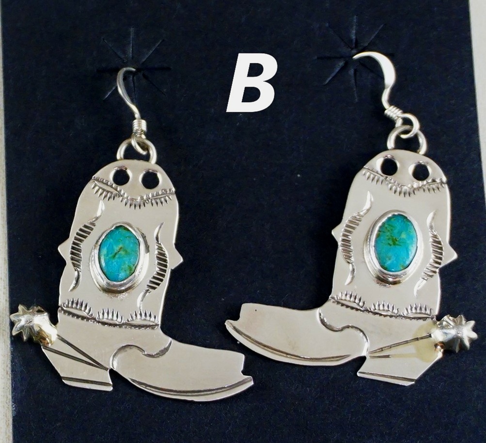Navajo Sterling Silver & Chip purple Sugalite Cowboy Boots Earrings 
