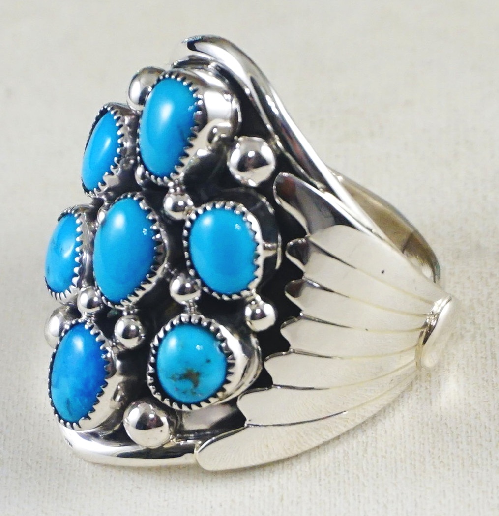 Item #900E- Men's Navajo 7 Stone Turquoise Cluster Sterling Silver ...