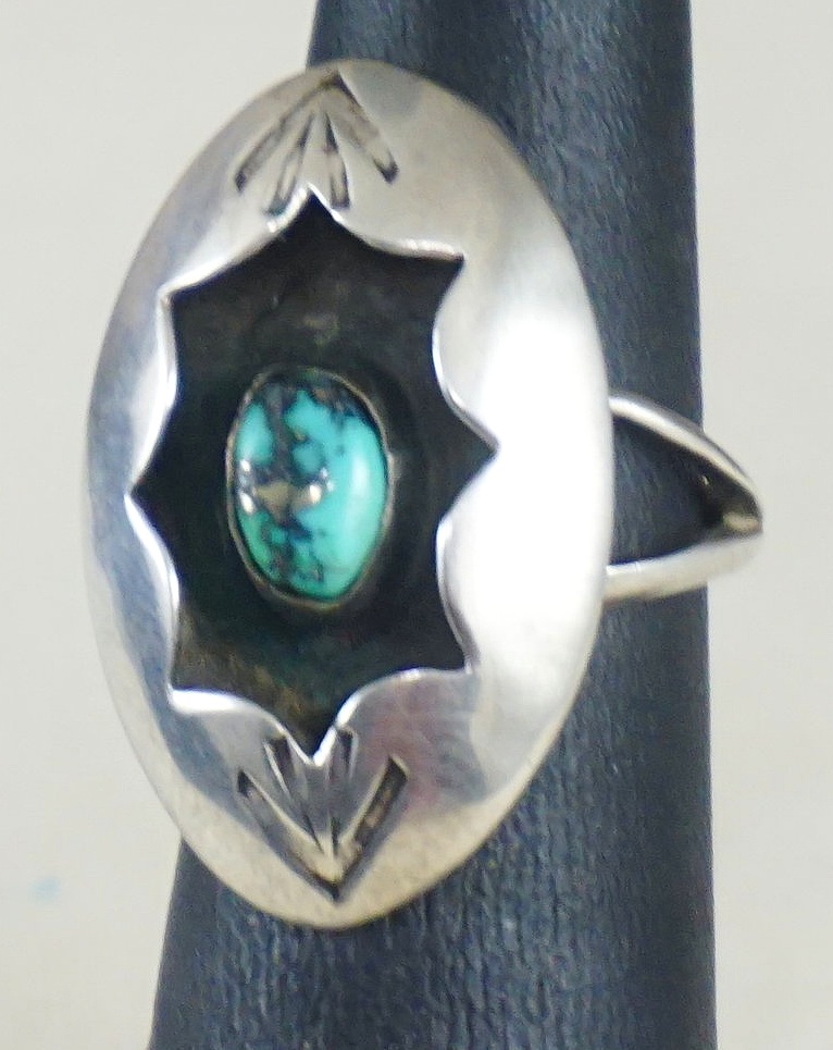 Navajo Sterling Silver Turquoise Shadow Box Ring Sz 9.5