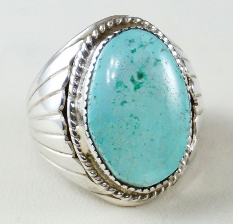 Sterling Silver 10x15mm Genuine Turquoise Mens Ring Size 11 