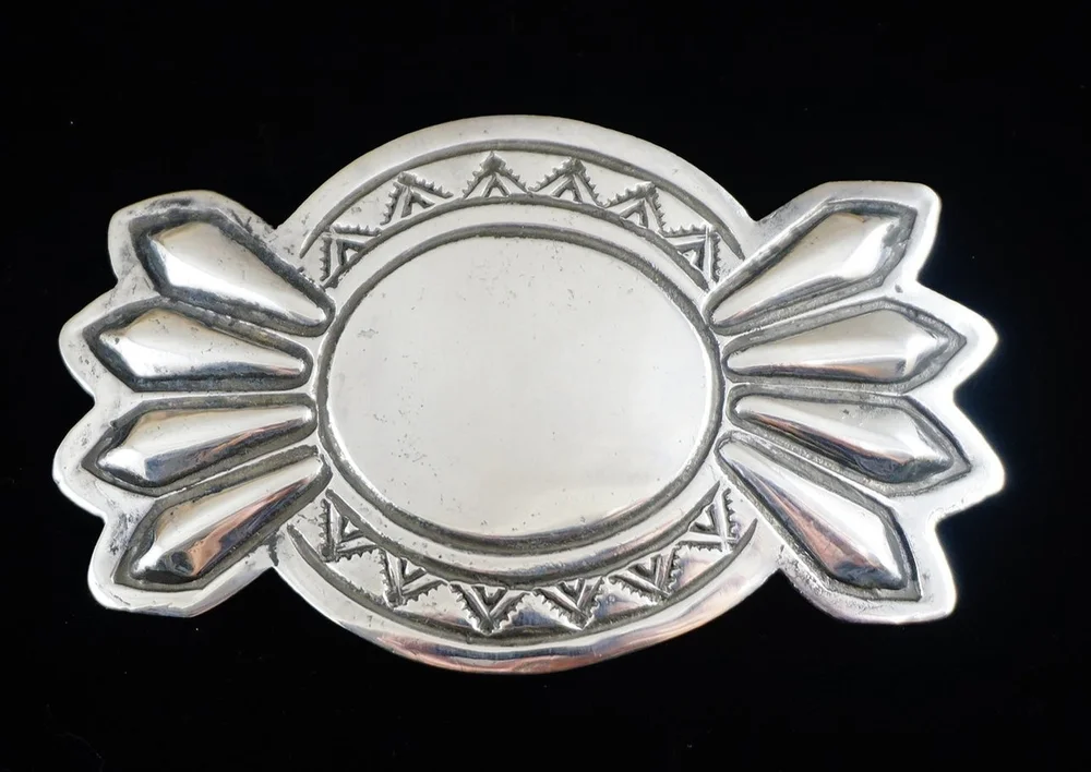 Item #909M- Vintage Navajo Sandcast Sterling Silver Stamped Repousse  Pin/Brooch by Robert Joe —Native American Jewelry Pins and Brooches